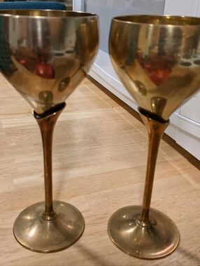 Penco Vintage Brass Tulip Stem Wine Goblets 10 oz